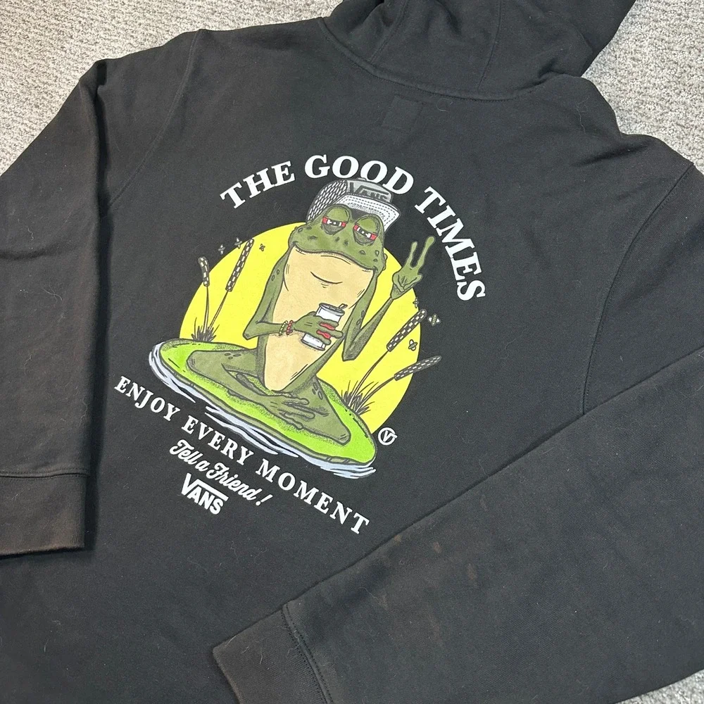 Vans Mens The Good Times Frog Graphic Hoodie Black Medium Pullover Sweatshirt - Picture 2 of 7